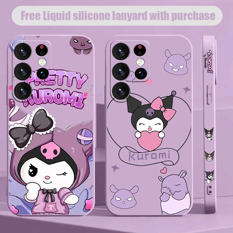 

Cute Kuromi For Samsung S10 S20 S21 S22 S23 S24 S10e Plus Lite Ultra FE Liquid Left Rope Phone Case Funda Soft Shell Cover Capa