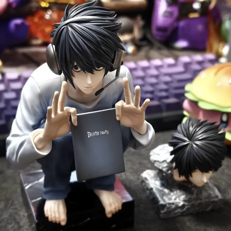 15cm/6 Zoll Death Note L Lawliet Figur in Hockposition mit Doppelköpfen GK Statue Anime Modell Spielzeug Desktop-Ornament PC-Gehäuse Deko Geschenke