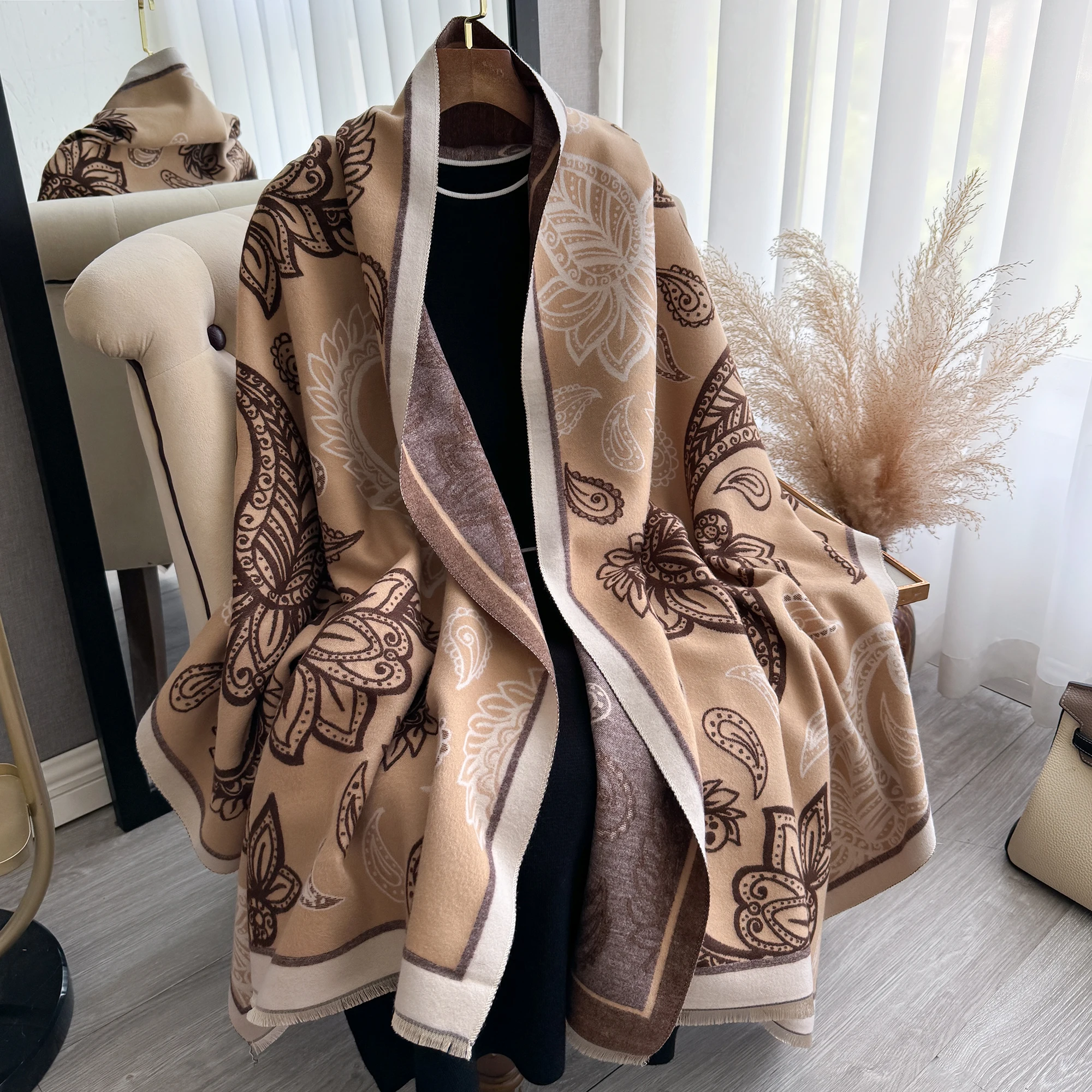 Winter Design Pashmina Blanket Cashmere Scarf for Women Warm Thick Shawls and Wraps Poncho Female Bufanda Echarpe Tassel Muffler