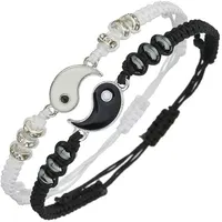 2 PC Jewelry Set Couple Black White Tai Chi Bracelet Rope Adjustable Chain Set Simple Style Daily Wear Jewelry 1