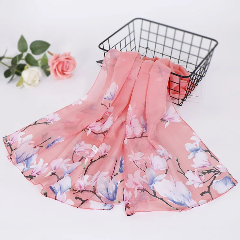 

Spring and summer new fashion all-in-one beach towel Magnolia chiffon printed tulle light sun protection shawl women's silk scar