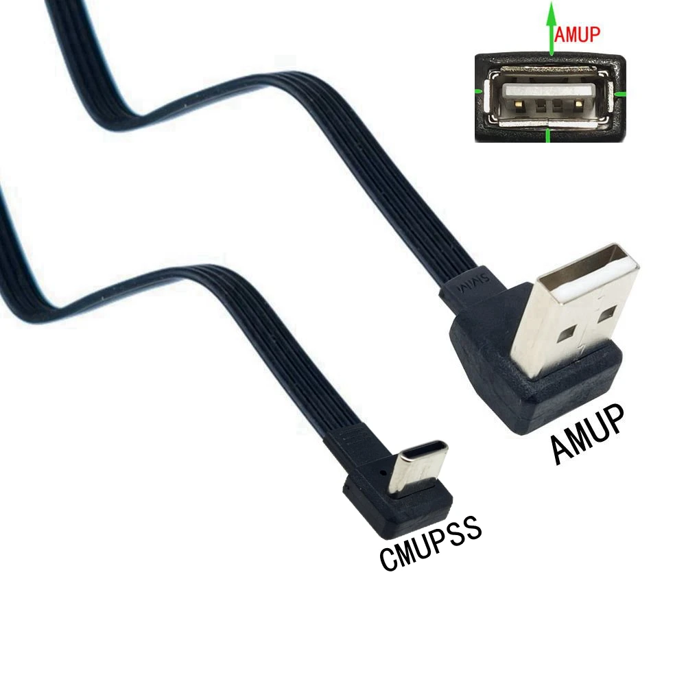 Cavo USB 3.1 Tipo C A USB 2.0 Angolato 90&deg; &ndash; 25cm &ndash; Piatto E Corto &ndash; Nero