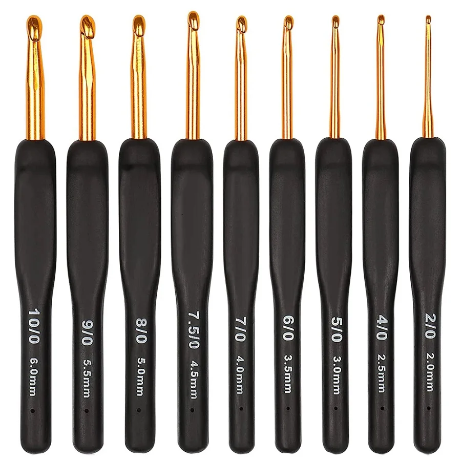 9Pcs Ergonomic Crochet Hooks Set 2.0-6.0mm with Soft Comfort Grips - Arthritis Friendly Knitting Needles for Hand Pain Relief