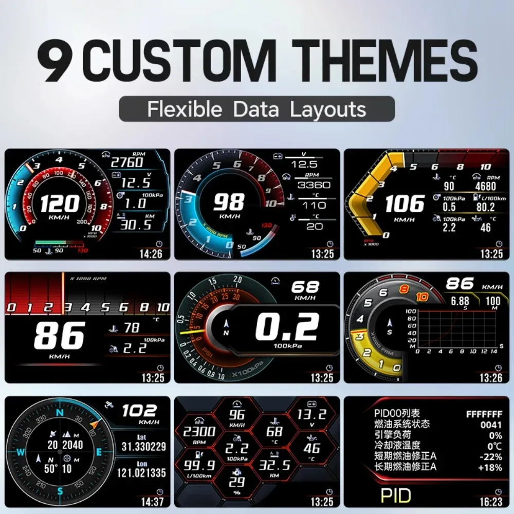 A520 OBD+GPS HUD 3.5인치 속도 경고 듀얼 모드 LCD 제스처 컨트롤 자동차 진단 도구 (레이싱카 범용)