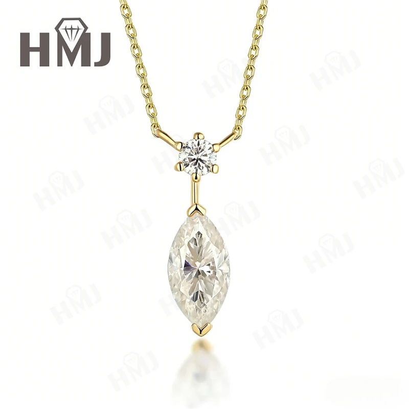 1 Karat echter Moissanit-Anhänger Halskette aus 925er Silber 10K/14K Gold D-Farbe VVS1 Marquise Rundschliff Brautschmuck für die Frau – Detail 5