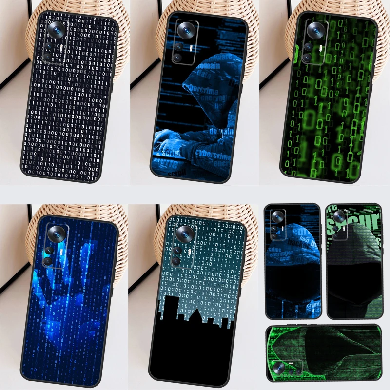 해커 바이너리 매트릭스 레인 케이스, 샤오미 13T 프로 11T 12T 12 13 라이트 12X POCO X5 X3 프로 F4 X4 GT M5 M5s F3 F5 커버