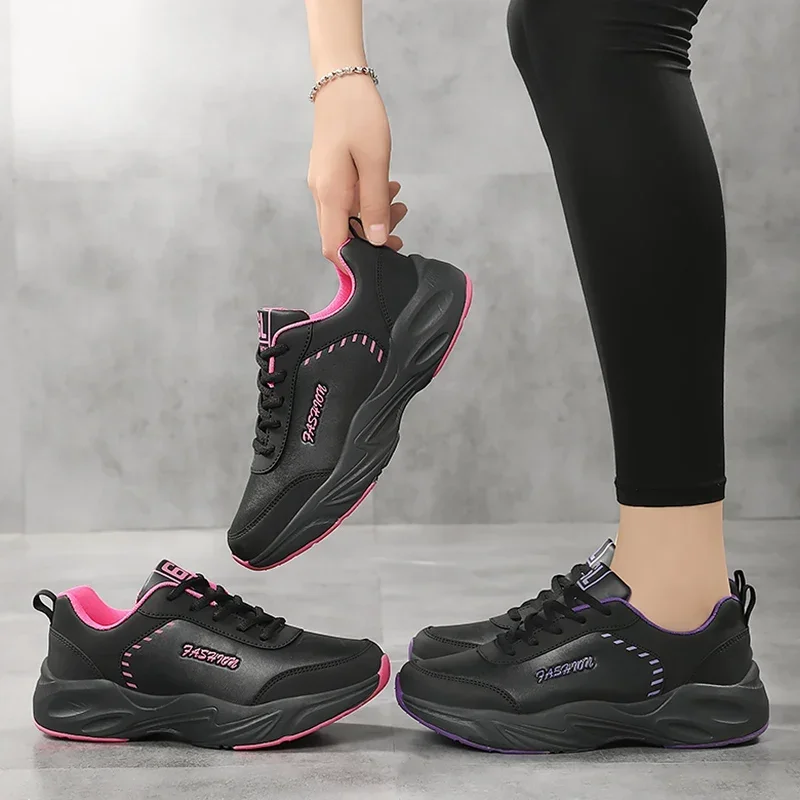 Four Seasons Waterproof Lightweight Running Shoes Women Women Leather Soft Casual Sneakers Ladies Non-Slip Rebound Jogging Shoes