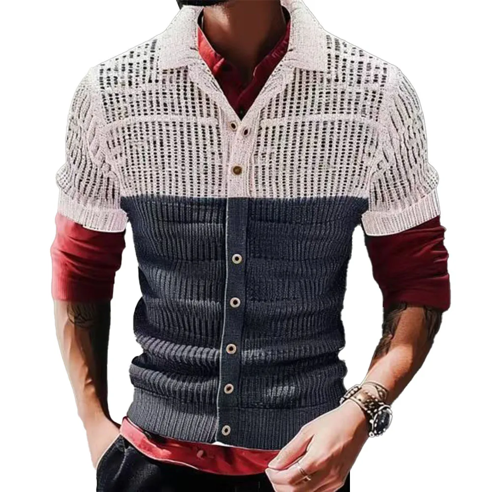 

T-shirt Top Men Shirts Short Sleeve Solid Color Streetwear T-shirt Top Button Cardigan Casual Colorblock Vacation