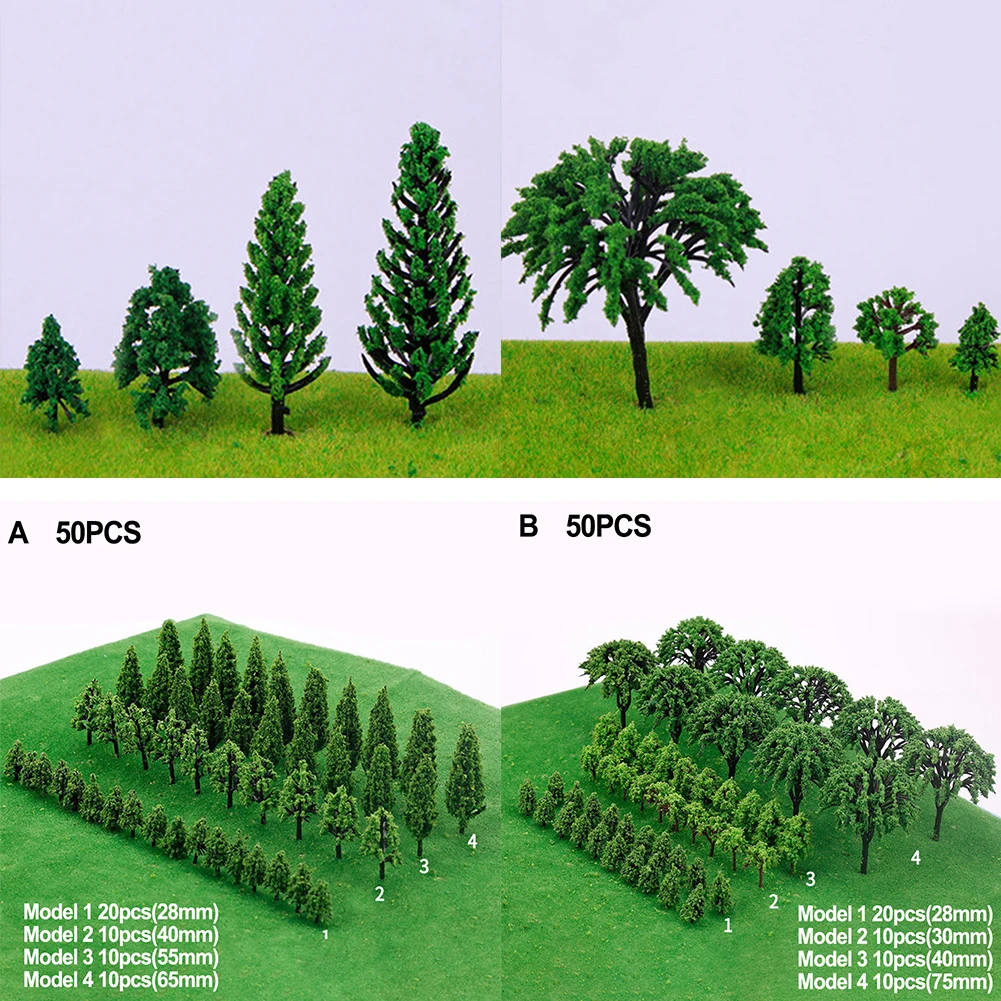 Plastic Model Train Miniature Tree Scenery DIY Outdoor Landscape Railroad Building Landscape Sand Table Models decoration 50Pcs