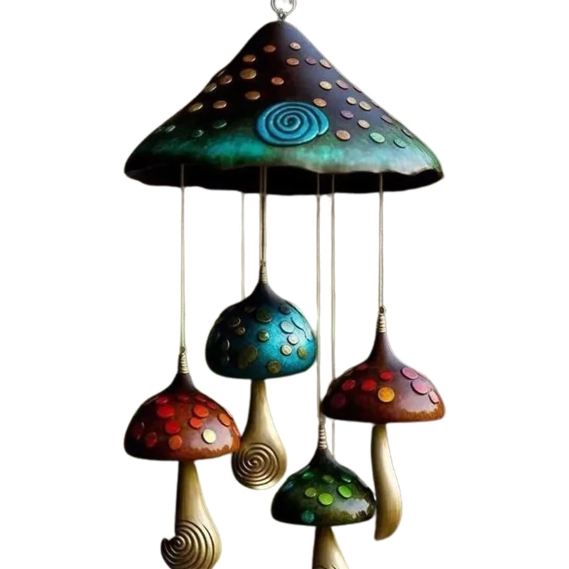 Vintage Resin Mushroom Wind Chimes Rust Resistant, Unique Texture, Ethereal Sound Yard Decor, Hanging Pendants L9BE 5