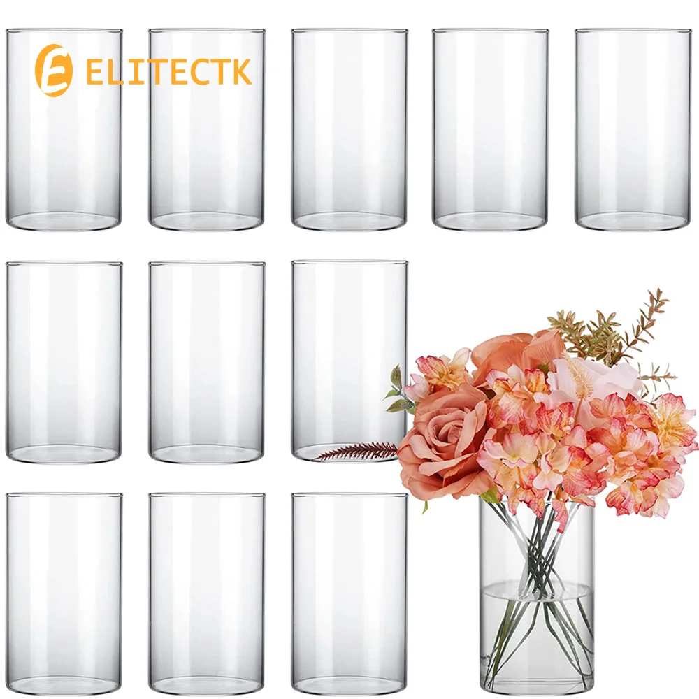 

12pcs Glass Cylinder Vases for Centerpieces Wedding Decorations 4.7 Inch 12cm Tall Glass Hurricane Candle Holder for Table Shelf