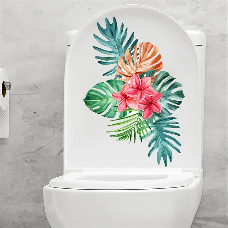 Toilet Wall Stickers Watercolor Flower Series Tropical Plants Leaves Wall Stickers Bathroom Toilet Sticker PVC Mural Floral Home Decoration Decals vinyl stickers toilet stickers toilet wall stickers