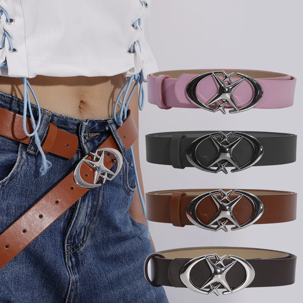 Ceinture Gothique Y2K 2 Ceintures Y2K GXGM - Style Gothique Punk Avec Boucle Lune Étoile - Cuir PU - 102cm Ceinture Femme Y2K