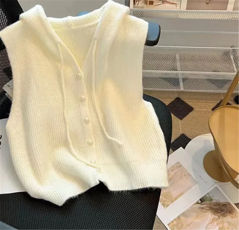 여성용 민소매 가디건 조끼, 다용도 레이어드, 가을 아우터, 하이엔드 후드 니트, 캠 숄더 조끼 상의, 2024 유행 