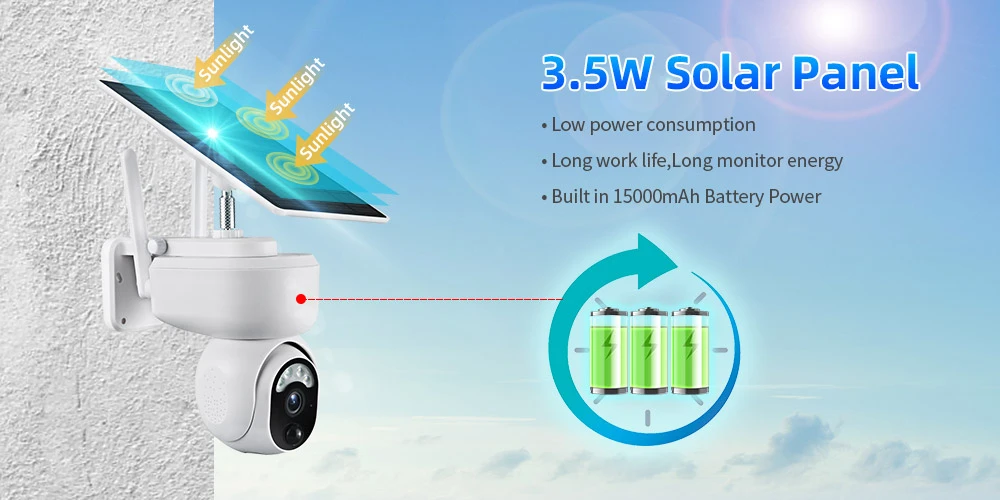 4MP 4G LTE Solar Camera Outdoor WiFi Security Camera PTZ Auto Tracking Color Nig