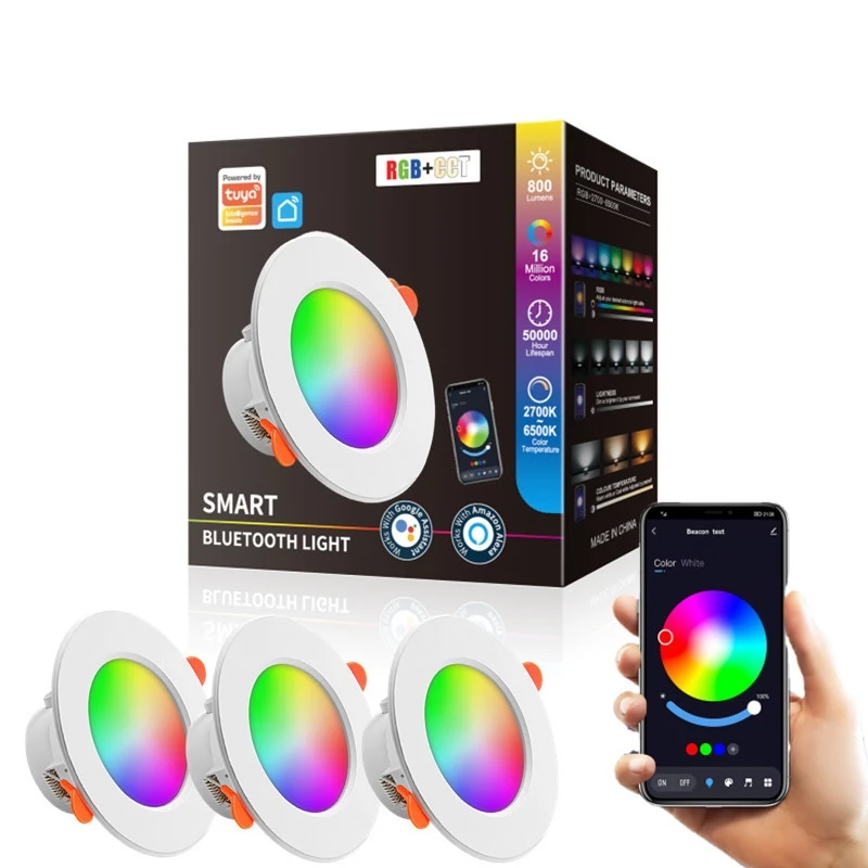LED Downlight TuYa Dimmable AC85-265V 10W 15W Intelligent Graffiti Control Voice APP RGB CW Full Color Spot Ceiling Recessed led downlight recessed ceiling spotlight