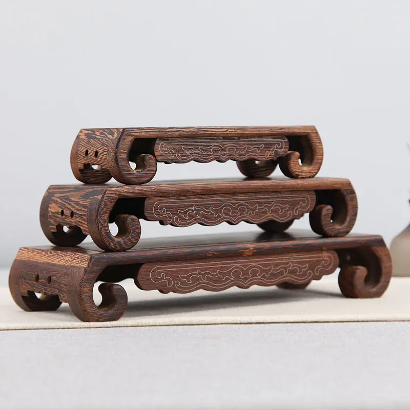 

Wenge Wood Carving Base handicraft wooden vase ornaments statues base wings rectangular stone base supporting