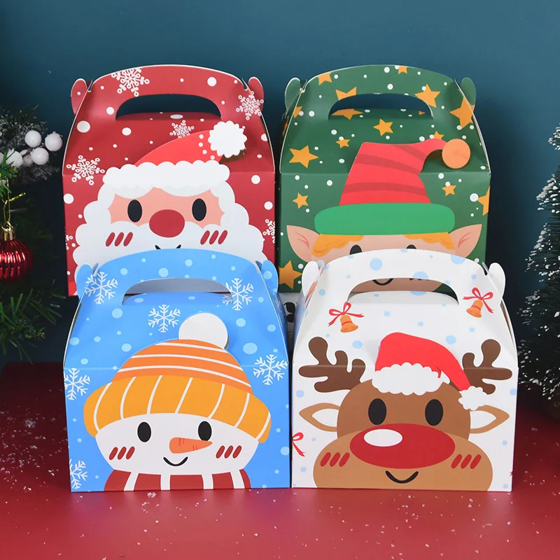 

4pcs Merry Christmas Paper Candy Box Cartoon Santa Claus Gift Box Packging Supplies Kids Favors Happy New Year Xmas Navidad 2024