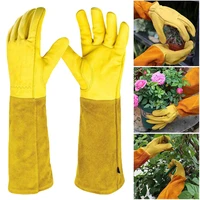 1 Pair Long Thorn Proof Rose Pruning Gloves Breathable Gardening Gloves Leather Labor Protection Long Elbow Gloves for Women Men 2