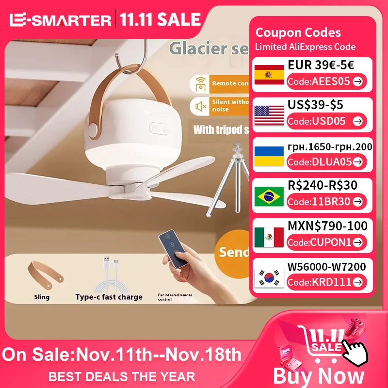 Portable Ceiling Fans Rechargeable LED Electric Fan Night Lamp Home Outdoor Camping Tent Hanging Fan Light with Remote Control