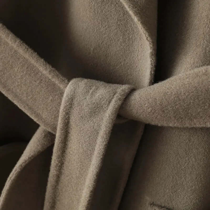 2022 New 100% Wool Coat Women Belt Loose Fashion Temperament The New Lengthen Jacket Women's Thicken Coat