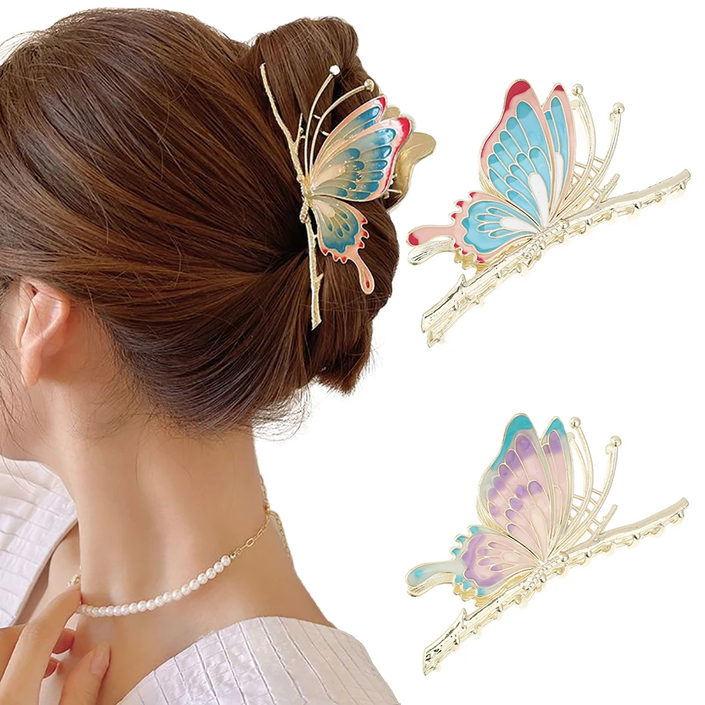 Pince à Cheveux Papillon En Métal Doré - Barrette Fantaisie Pour Queue De Cheval - Accessoire Coiffure Femme (mariage, Soirée) - 3