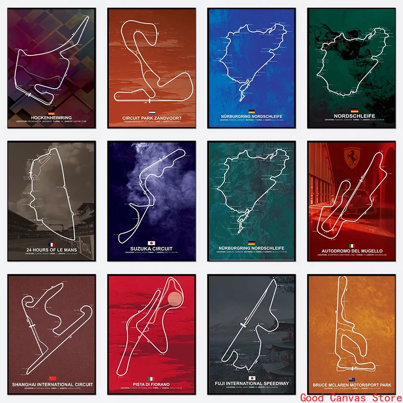 Formula 1 Nurburgring Monaco Imola Track Circuit Canvas Painting F1 ...