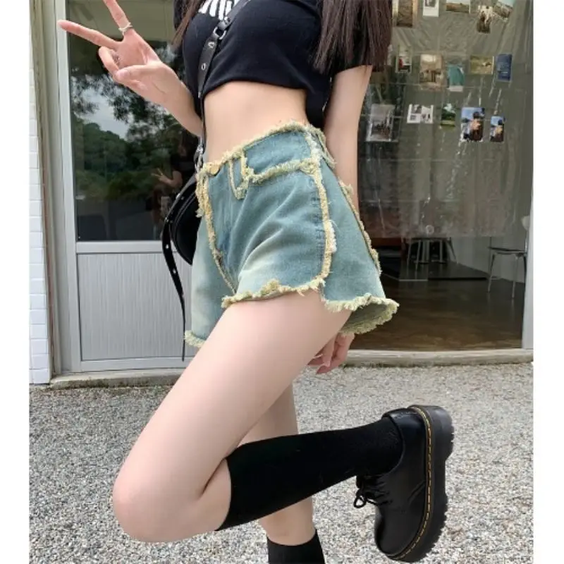 Distressed Shorts Women  Jeans Summer Patchwork High Street Fashion Simple All-Match Comfortable Korean Style Chic Loose