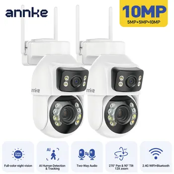 ANNKE WCD1012 10MP Dual-Lens PTZ Security Camera 12X Zoom Wifi Camera AI Human Tracking 1/2/4 PCS 2.4G wireless camera outdoor 1