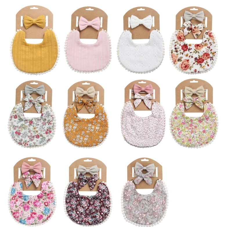 

Upgraded Baby Bibs for Girls Boys Boho Double-Deck Cotton Drooling Bibs with Cotton Headband Set Lightweight Bibs Gift