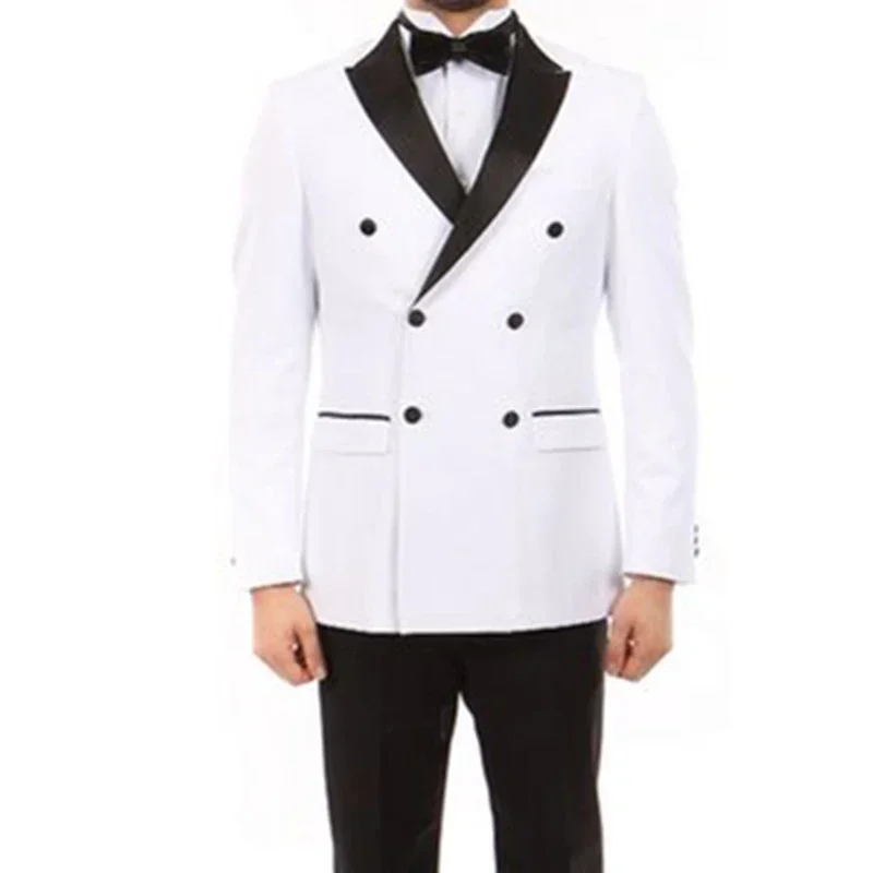 

White Jacket Black Pant Peak Lapel Formal Wedding Suit For Men Groom Tuxedo Prom Slim Fit Blazer High Quality Custom 2 Piece Set