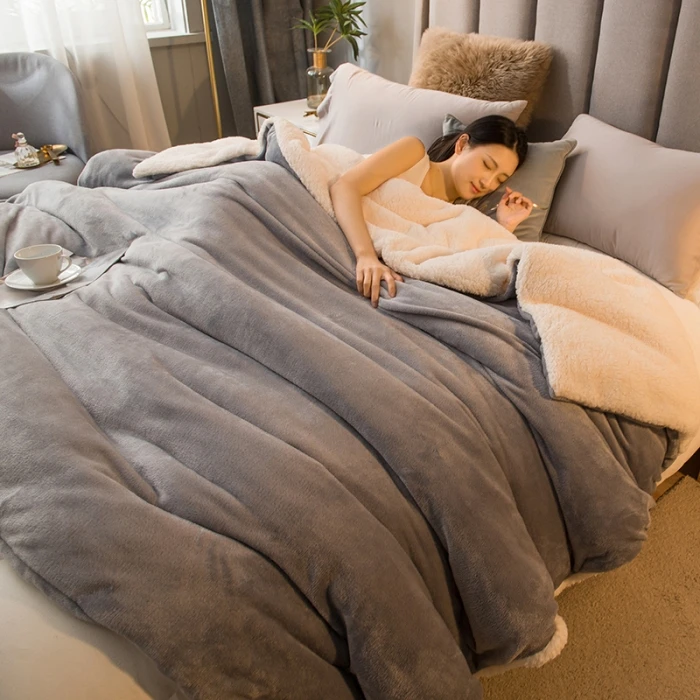 thumbnail image 1 of Manta de lana para abrigarse, mantas de cama de invierno, funda nórdica de doble cara tamaño queen, funda de cama doble para acampar, colcha para la cama, 1 of 5