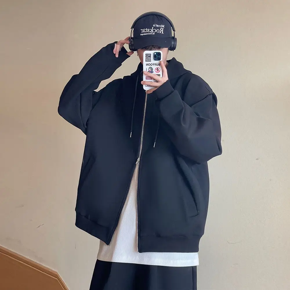 

Hooded solid color sweatshirt loose spring and autumn short coat autumn sports and leisure trend versatile fashion brand couple