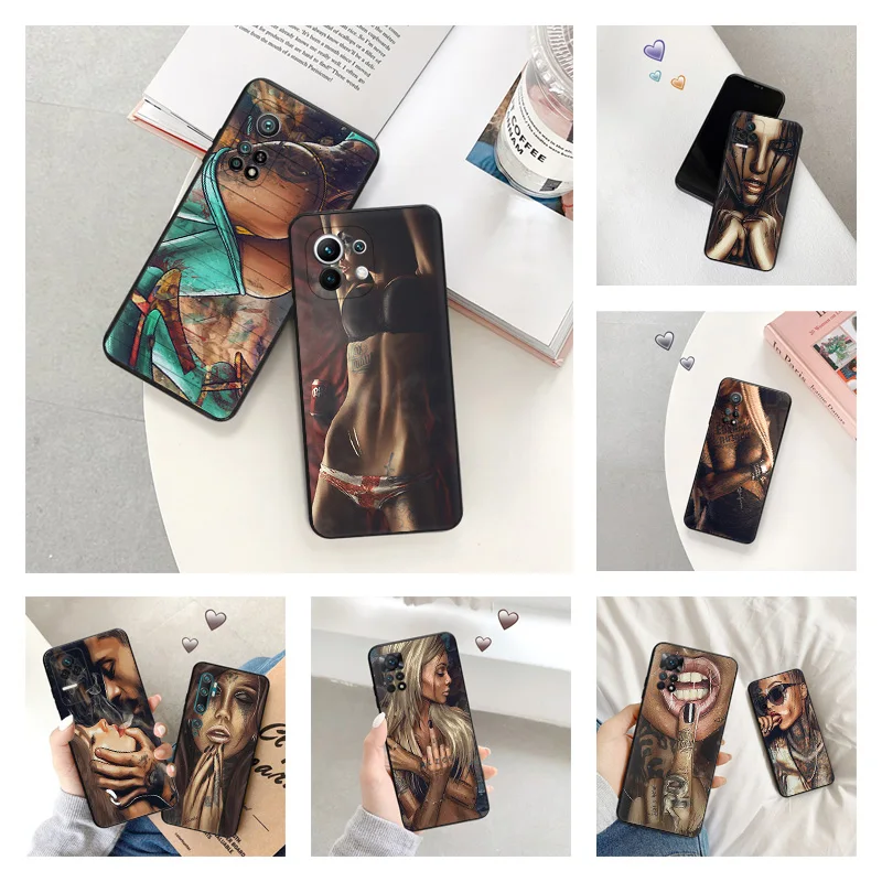 Custodie Morbide In Silicone Per Redmi Note 10 10S 11 11S 12 S 9 9S 9T 8 8T 7 Pro 4G 5G Note12 Sleeve Sexy Tattoo Girl Fundas