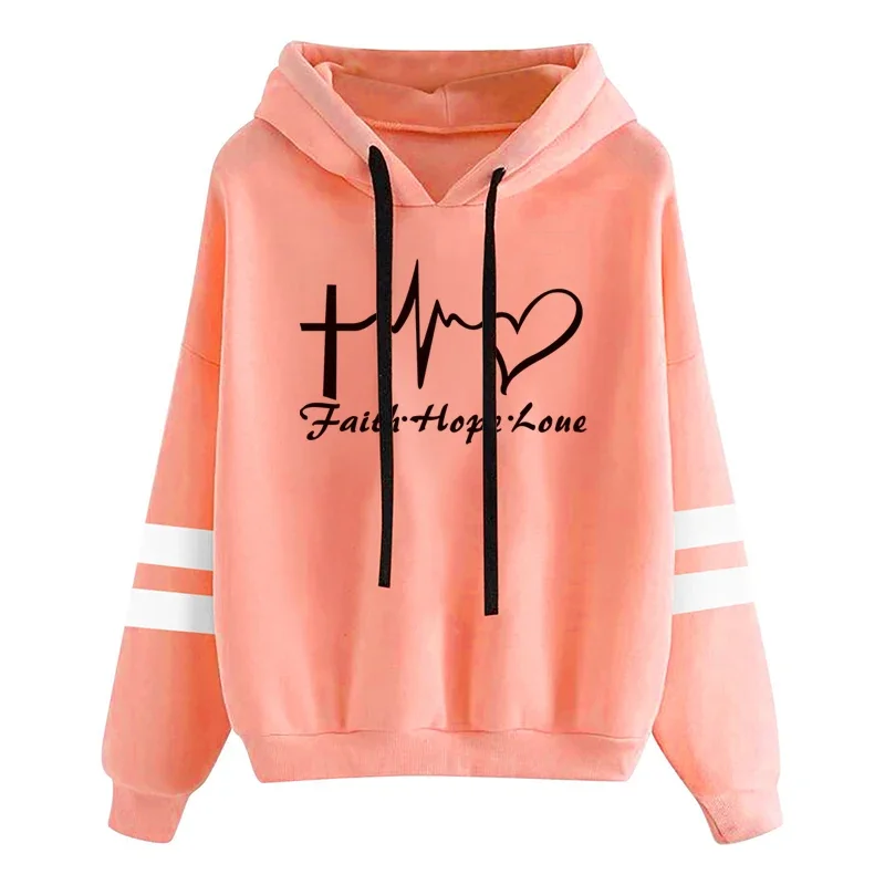 

2023 Fashion New Love Print Long Sleeve Hooded Drawstring Sweater Ladies Sweater Jacket Top