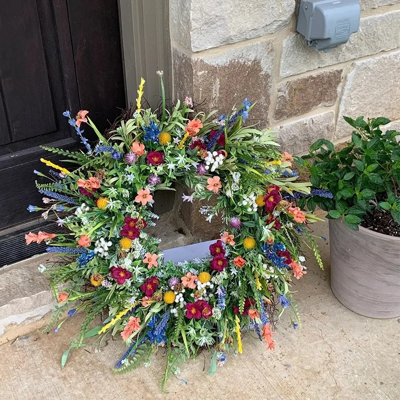 

Artificial Flower Wreath of Daisy, Lavender, Floret, Plant, Wildflower, Wedding Garland for Door, Wall Hanging, Holiday Decor
