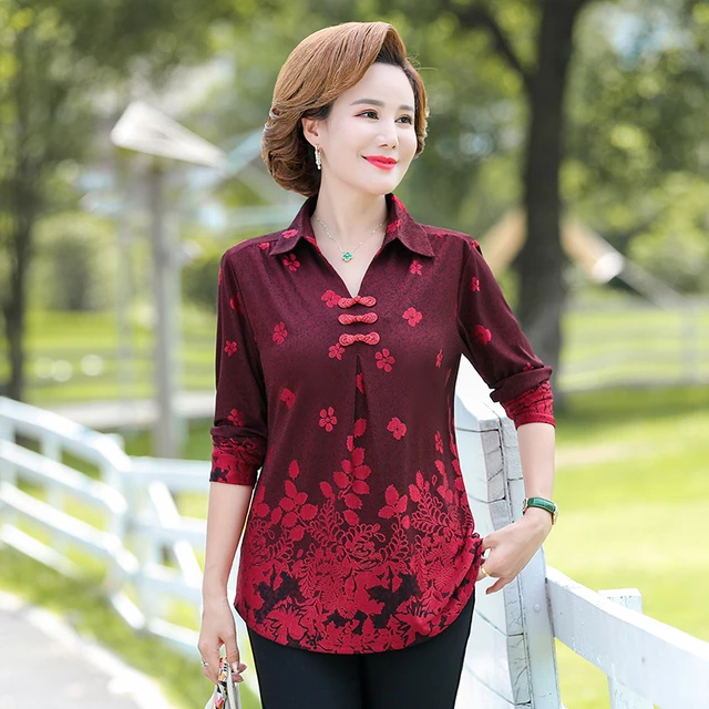 Spring Autumn T-Shirts Tops Women Pullover Lady vintage buckle