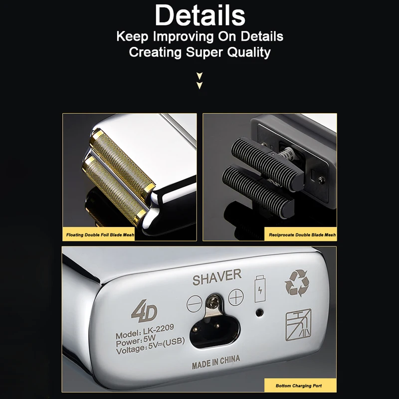 Rechargeable Metal Barber Hair Beard Electric Shaver For Men Electric Razor Trimmer Bald Head Shaving Machine Finishing Tool electric shaver electric razor rotary shaver electrical rotary shaver cordless shaver