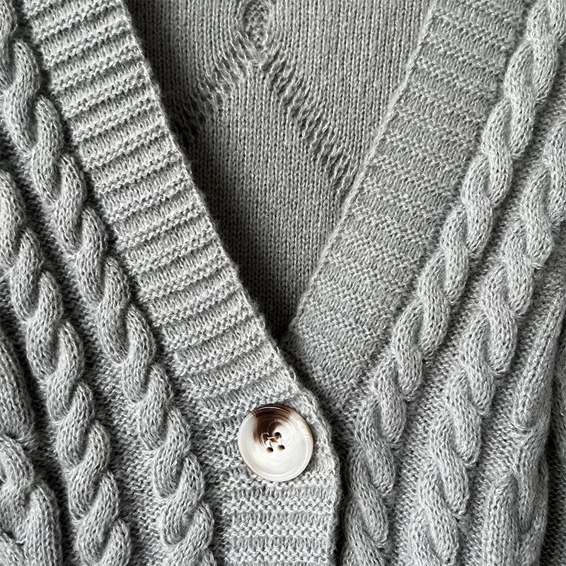 Warm V-neck Long Sleeve Knitted Cardigans Women Autumn Winter Solid Casual TTPD Sweater Coat 2