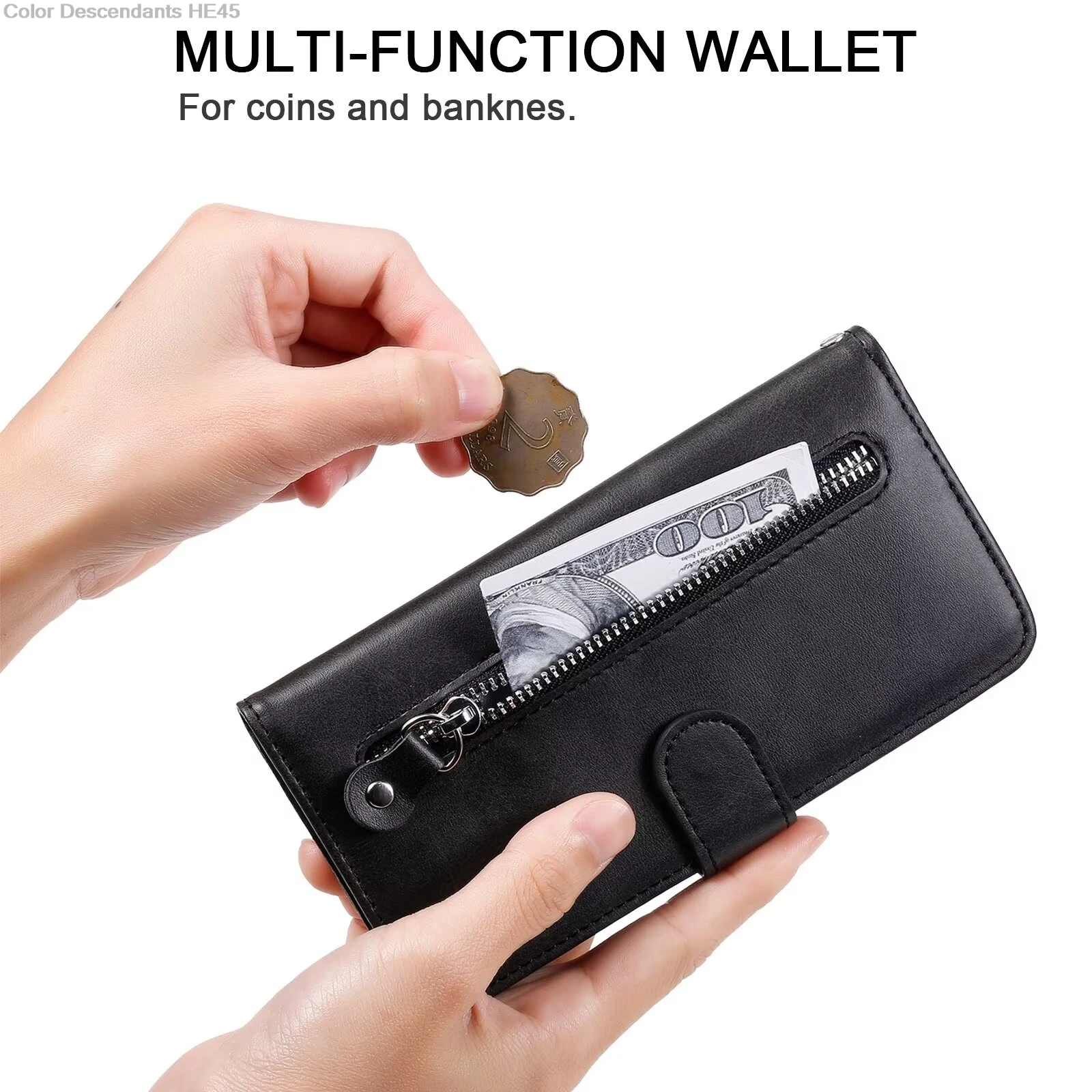 Elegant Leather Zipper Flip Wallet Case