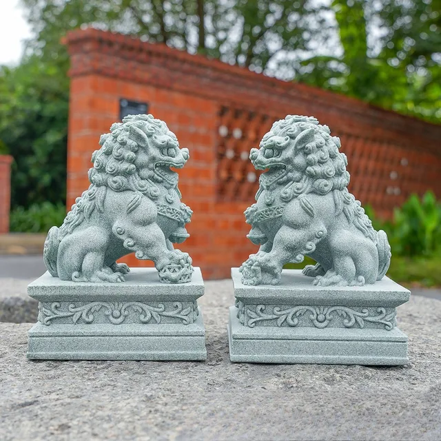 Statues de Lion gardien chinois Feng Shui, Figurines décoratives pour la maison, salon, Bar, café, ornement de bureau 5