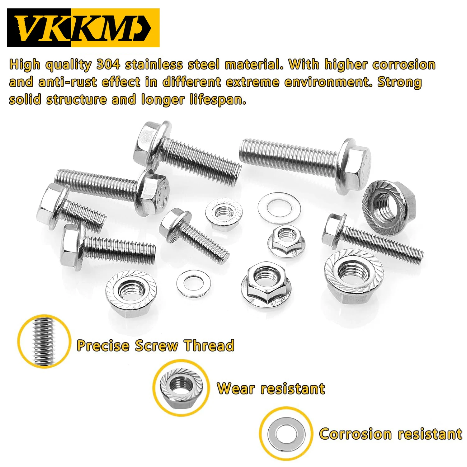224Pcs 304 Stainless Steel M6 Bolt Flanged Hex Head Bolts Flange Nuts Washers Metric Bolt Assortment Screw Bolt Nut Set Screw Washer Nut Kit Auto Fasteners Assortment