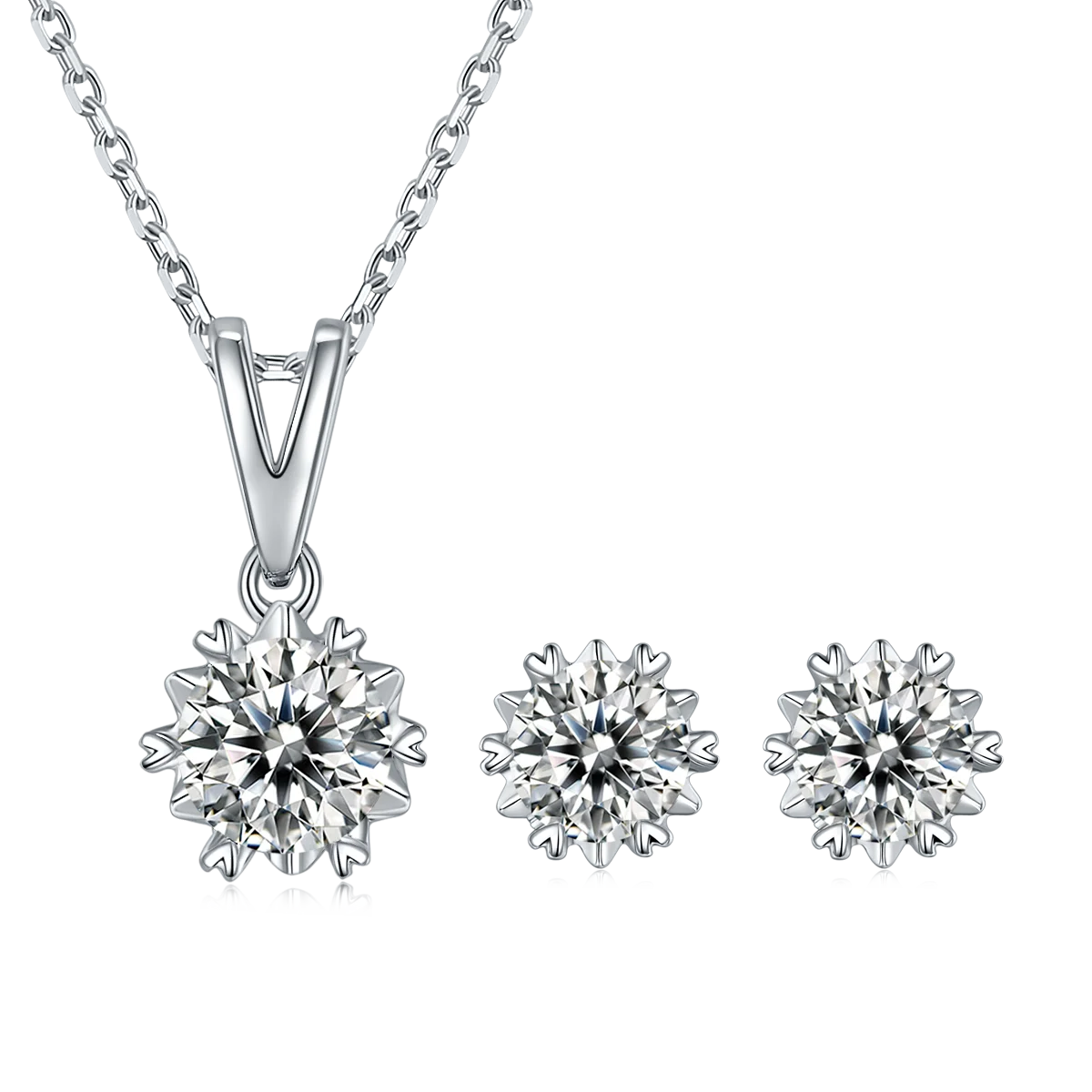 

Flower Women Jewelry Set 925 Sterling Silver Stud Earrings 1Ct 2Ct 3Ct Round Cut Moissanite Diamond Pendant Necklace With GRA