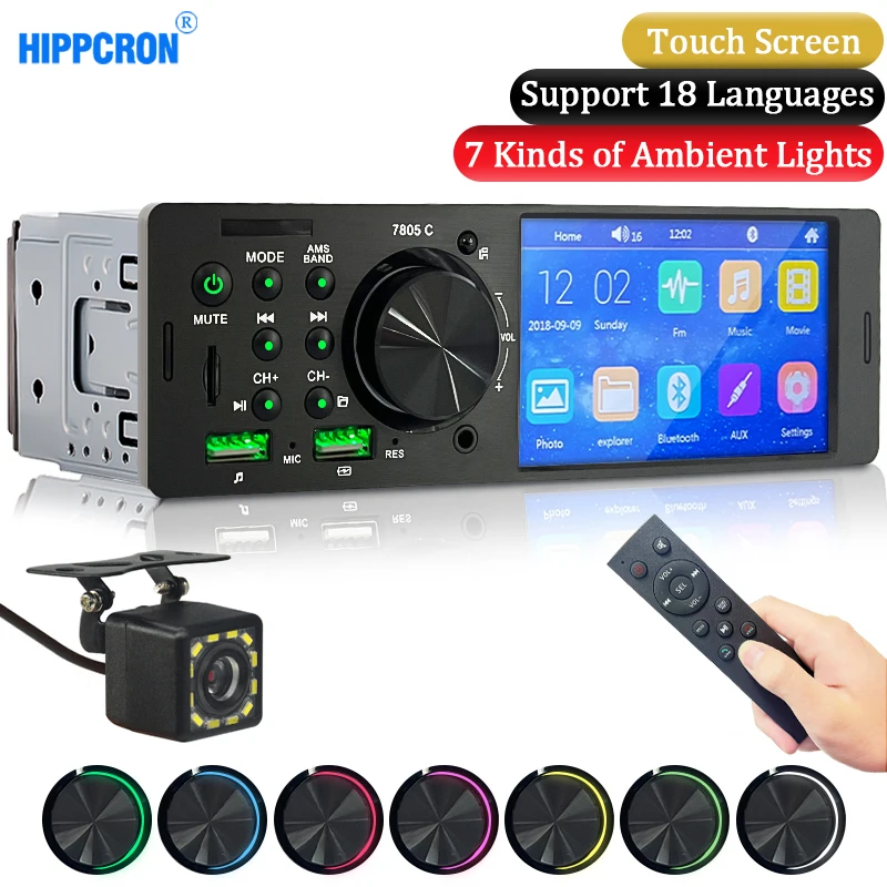 Car Music Player Car Multimedia Player Car Radio Player Car Radio Hippcron Car Radio 1 din 4.1&rdquo; Touch Screen Bluetooth Stereo Mp5 Player FM Receiver With Colorful Light Remote Control USB/TF