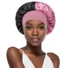Women's Satin Solid Wide-brimmed Sleeping Hat Unisex Color-block Head Wrap Elastic Band Cap Hair Care Bonnet Night Hat 5