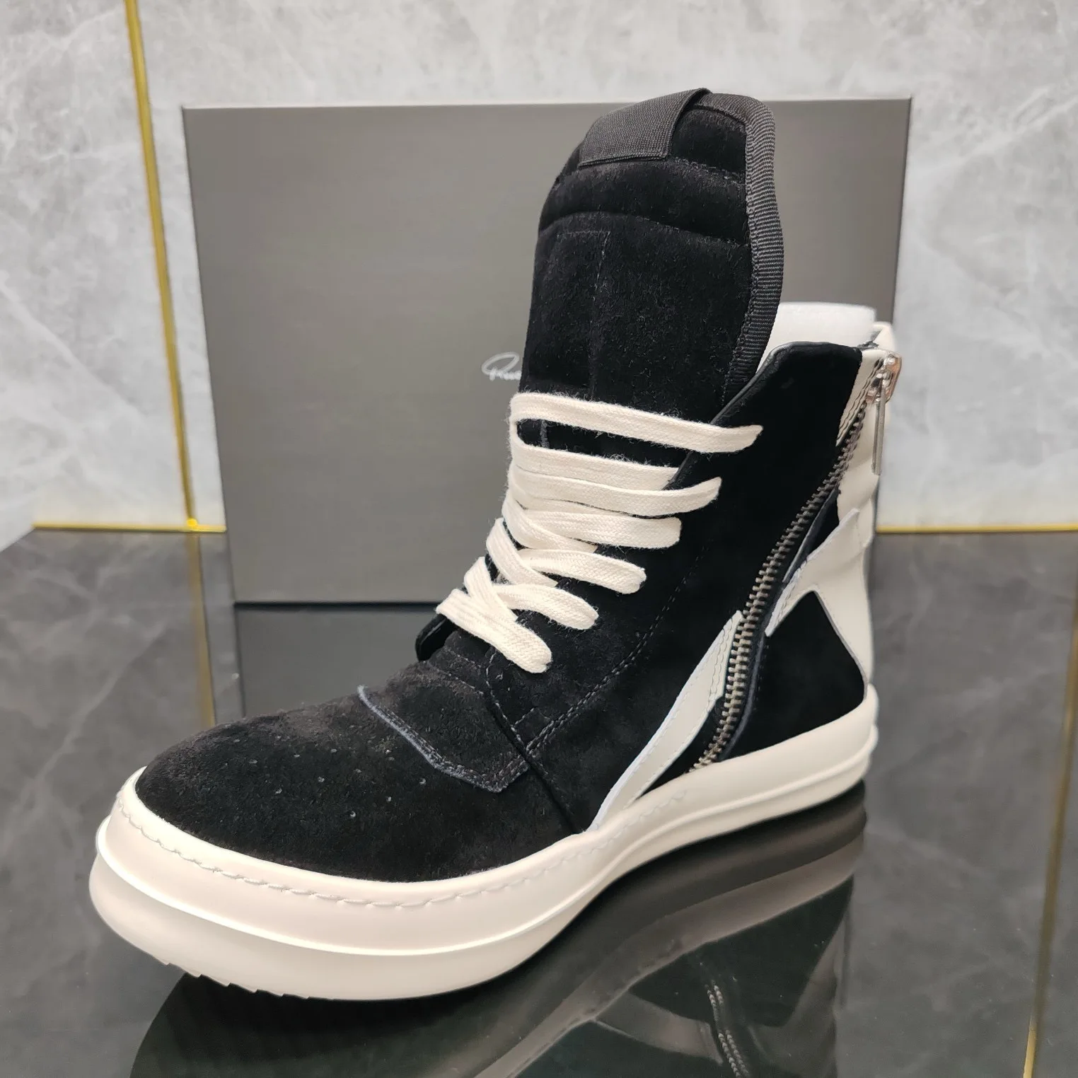 Rick shoes black frosted inverted triangle high-top shoes British retro men's Joker couple small essential.