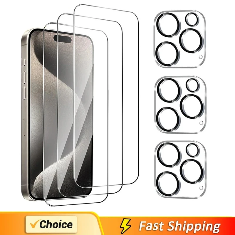 

6in1 Screen Protector for IPhone 14 11 12 13 15 Pro Max Mini Camera Lens Glass for IPhone XR X XS MAX 7 8 15 Plus Tempered Glass