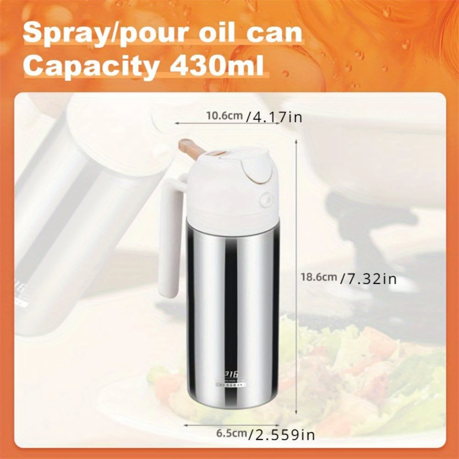 Food-grade Stainless Steel Oil Spray Bottle Can 2-in-1 Oil Sprayer & Dispenser-1Pc
