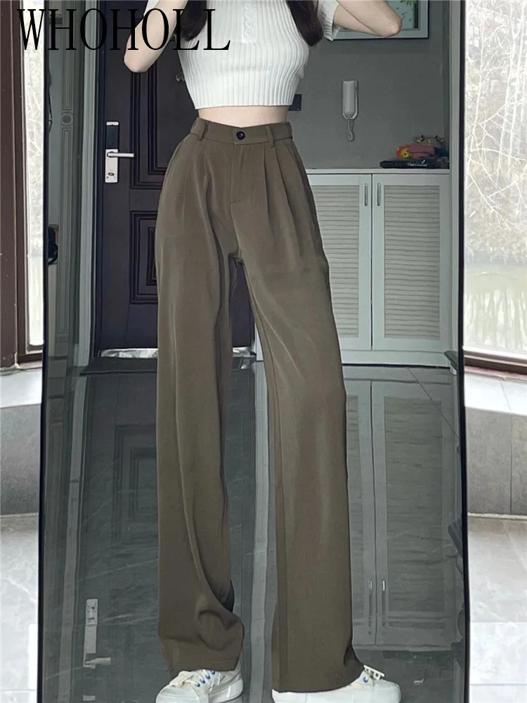 Suit Pants Women's 2022 Spring New Loose Straight Solid Khaki Pants Design High Waist Wide Leg Pants