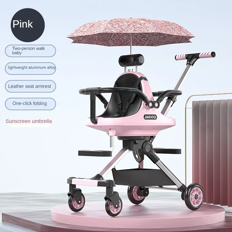 Baby Stroller Double Baby Stroller Trolley Car Portable Folding Stroller Two Kids Child Trolley Pushchair Baby Light Stroller With Parasol